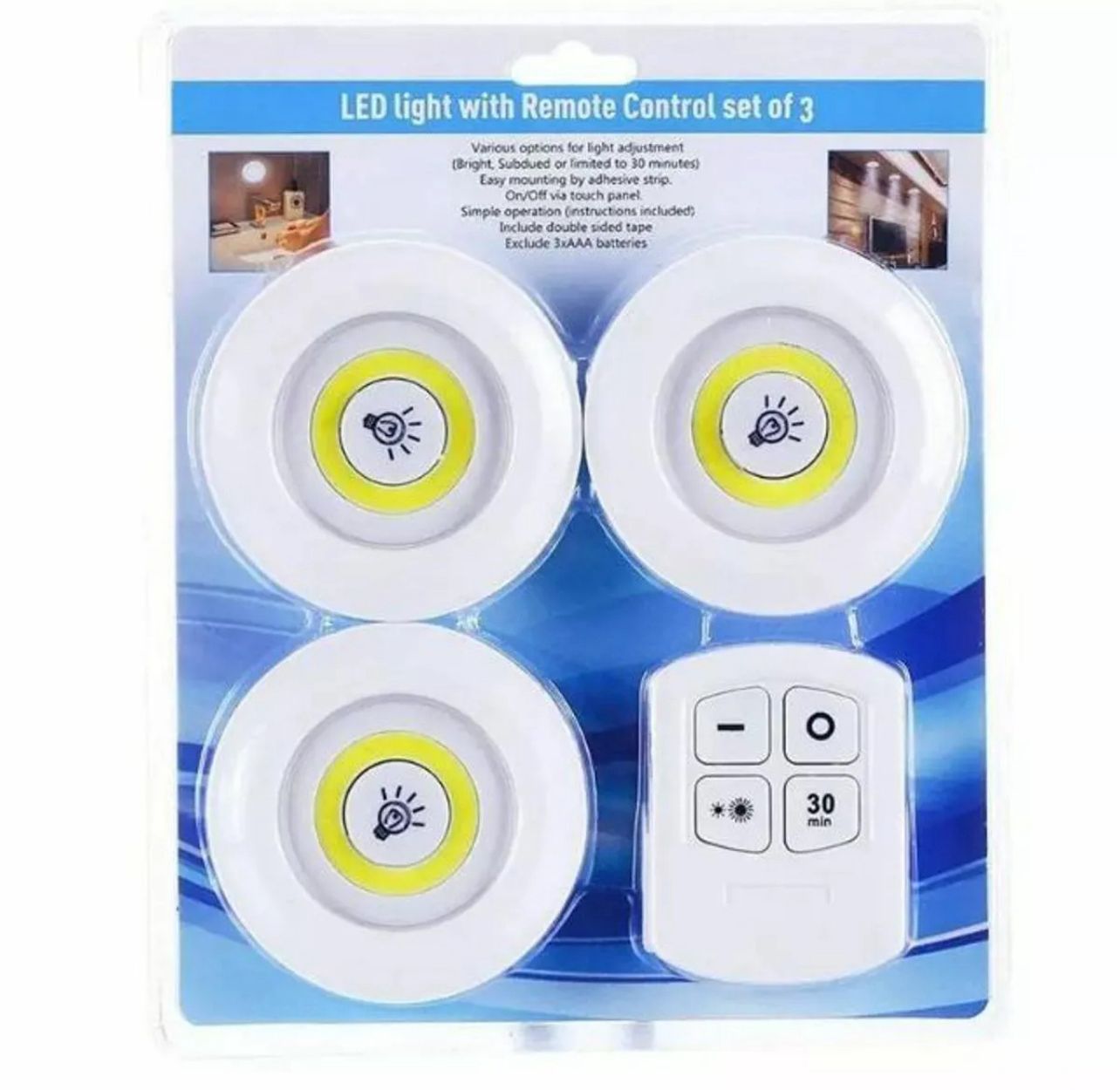 3Pcs Remote LED Tap Light Wall lights